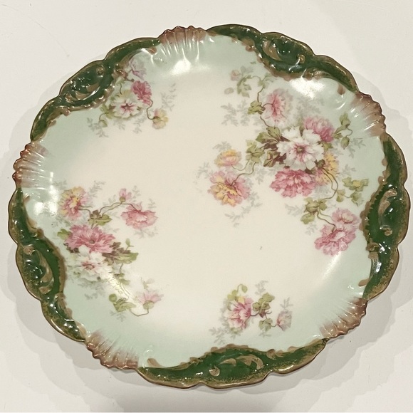 4 Vintage Porcelain Plates with Green & Pink Floral